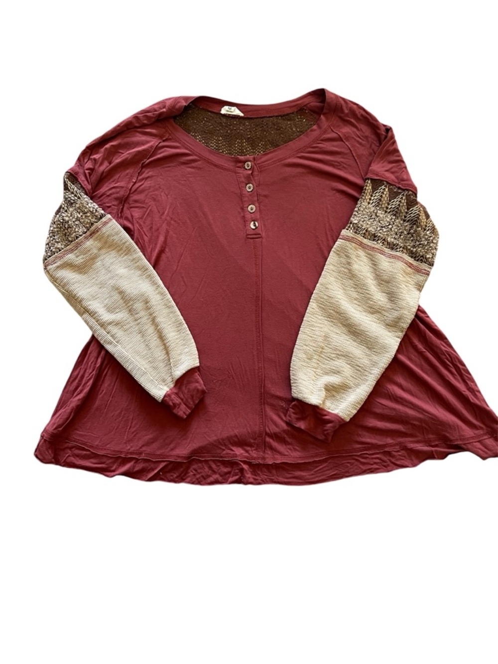 Pol Women’s Colorblock Tan Maroon Sweater Top | Medium
